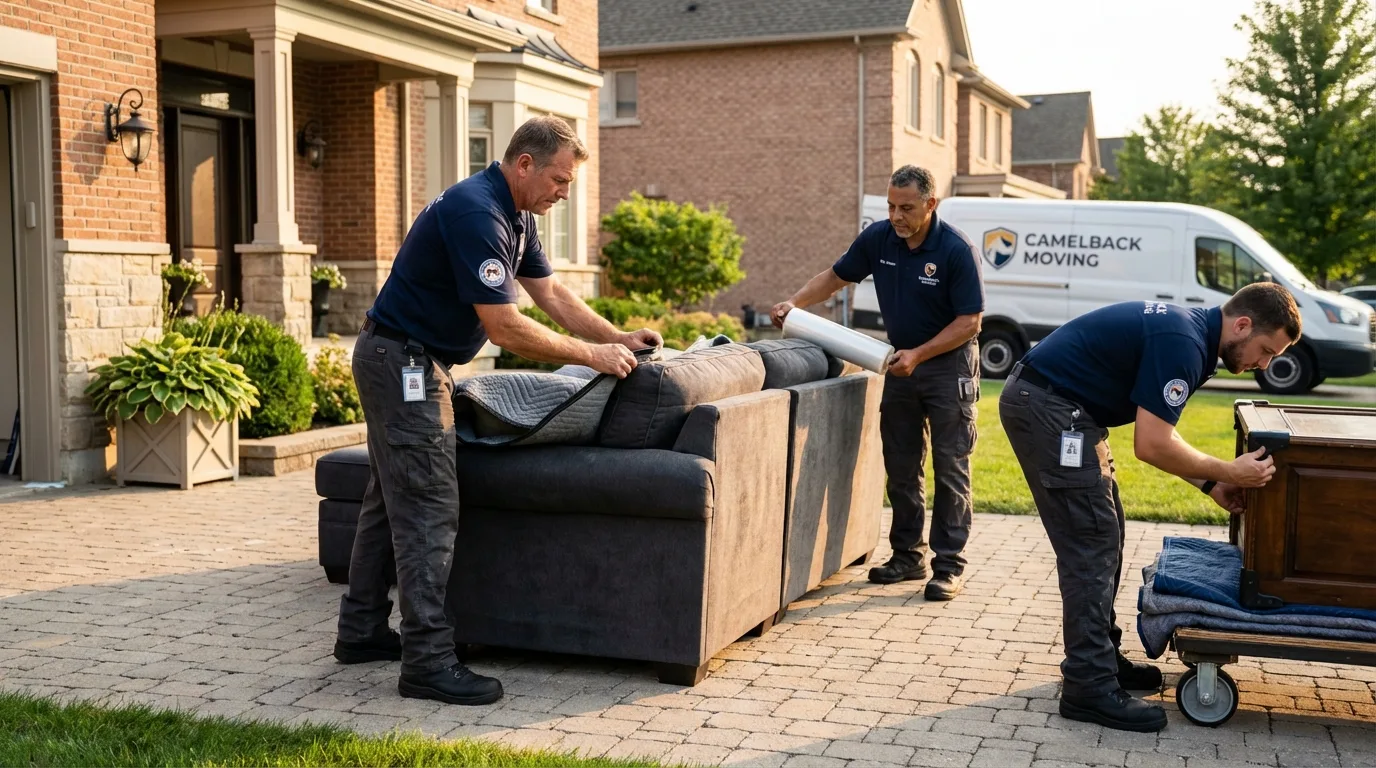 Large estate moving crew wrapping furniture in Carnesville, GA